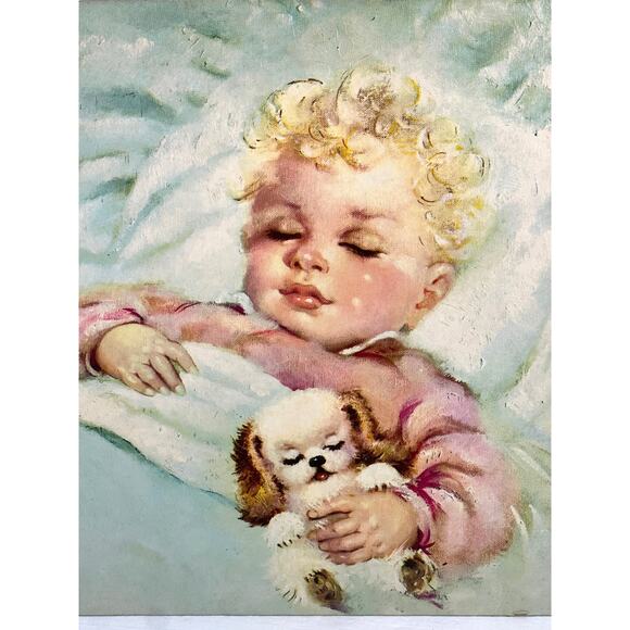 Vintage Florence Kroger Litho Print 11x14" Sweet Dreamer Baby Nursery Unisex - Picture 2 of 7